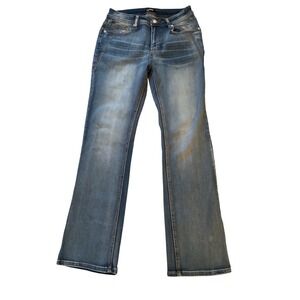Flamingals‎ Blue Bootcut Jeans Womens Size Large Whiskered Stretch Denim